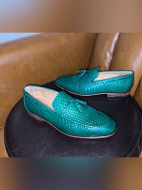 3DM Lifestyle green leather snake print 🐍 loafers men’s size 8-8.5